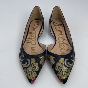 SAM EDELMAN Black Rodney Brocade D’Orsay Pointed Toe Flats